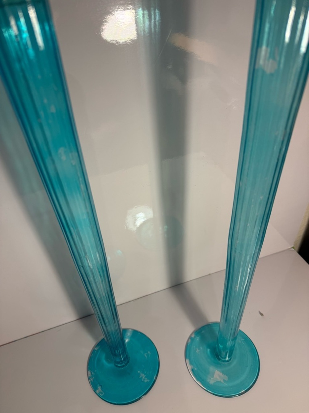Tall Blue Glass Candle Holders 22” - Picture 5 of 6